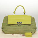 Salvatore Ferragamo Sofia Gancini Hand Bag Straw Leather 2way Green Auth 103207V-12