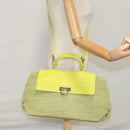 Salvatore Ferragamo Sofia Gancini Hand Bag Straw Leather 2way Green Auth 103207V-28