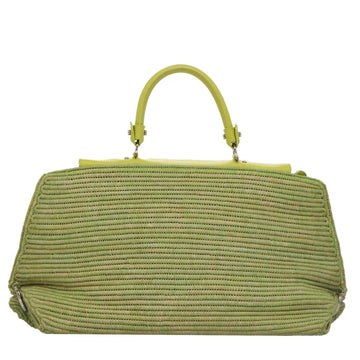 Salvatore Ferragamo Sofia Gancini Hand Bag Straw Leather 2way Green Auth 103207V - 0