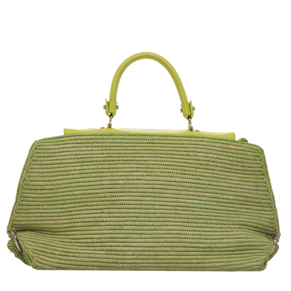 Salvatore Ferragamo Sofia Gancini Hand Bag Straw Leather 2way Green Auth 103207V