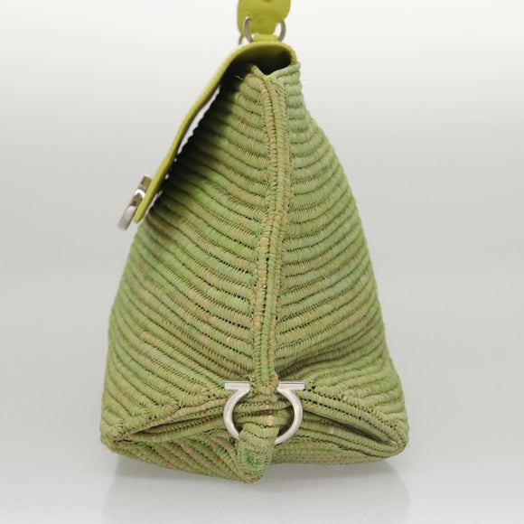Salvatore Ferragamo Sofia Gancini Hand Bag Straw Leather 2way Green Auth 103207V