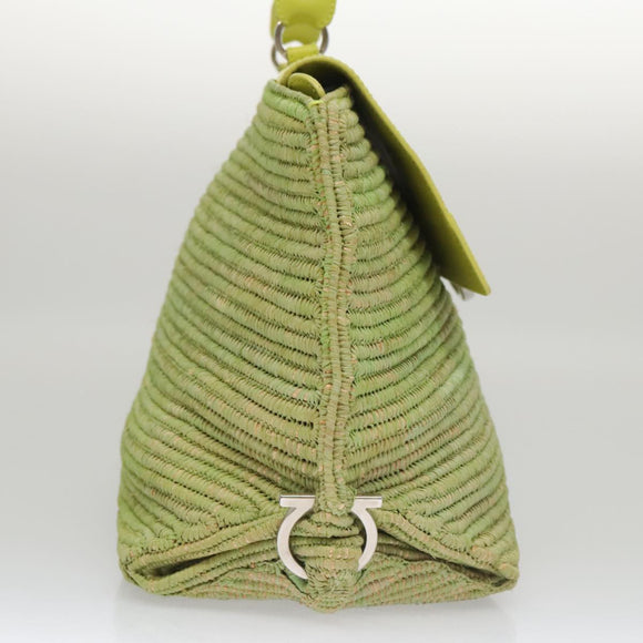 Salvatore Ferragamo Sofia Gancini Hand Bag Straw Leather 2way Green Auth 103207V