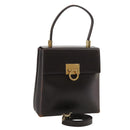 Salvatore Ferragamo Gancini Hand Bag Leather 2way Dark Brown Gold Auth 103214-1