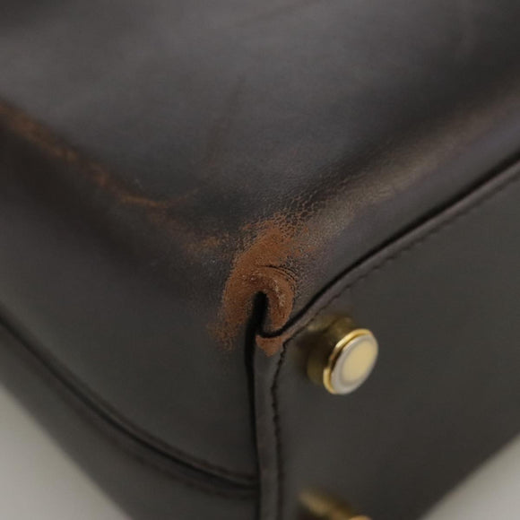 Salvatore Ferragamo Gancini Hand Bag Leather 2way Dark Brown Gold Auth 103214