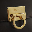 Salvatore Ferragamo Gancini Hand Bag Leather 2way Dark Brown Gold Auth 103214-18