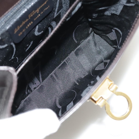 Salvatore Ferragamo Gancini Hand Bag Leather 2way Dark Brown Gold Auth 103214