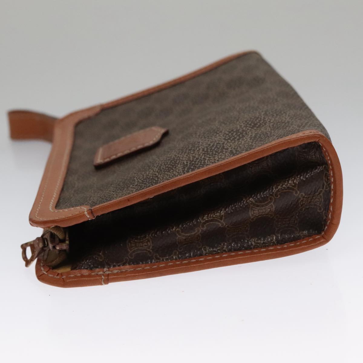 CELINE Macadam Canvas Pouch PVC Leather Brown Auth 103244