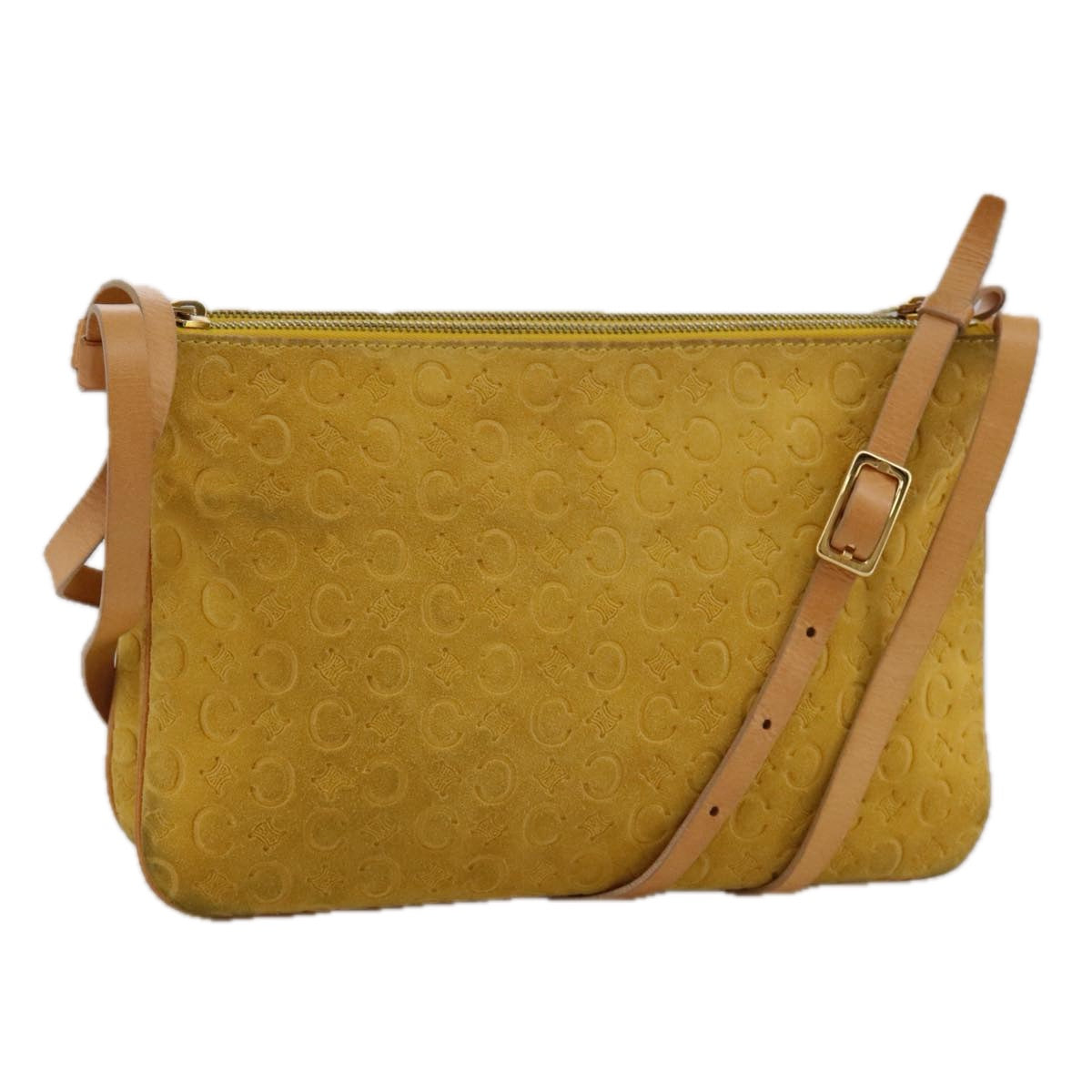 CELINE C Macadam Canvas Shoulder Bag Yellow Auth 103245