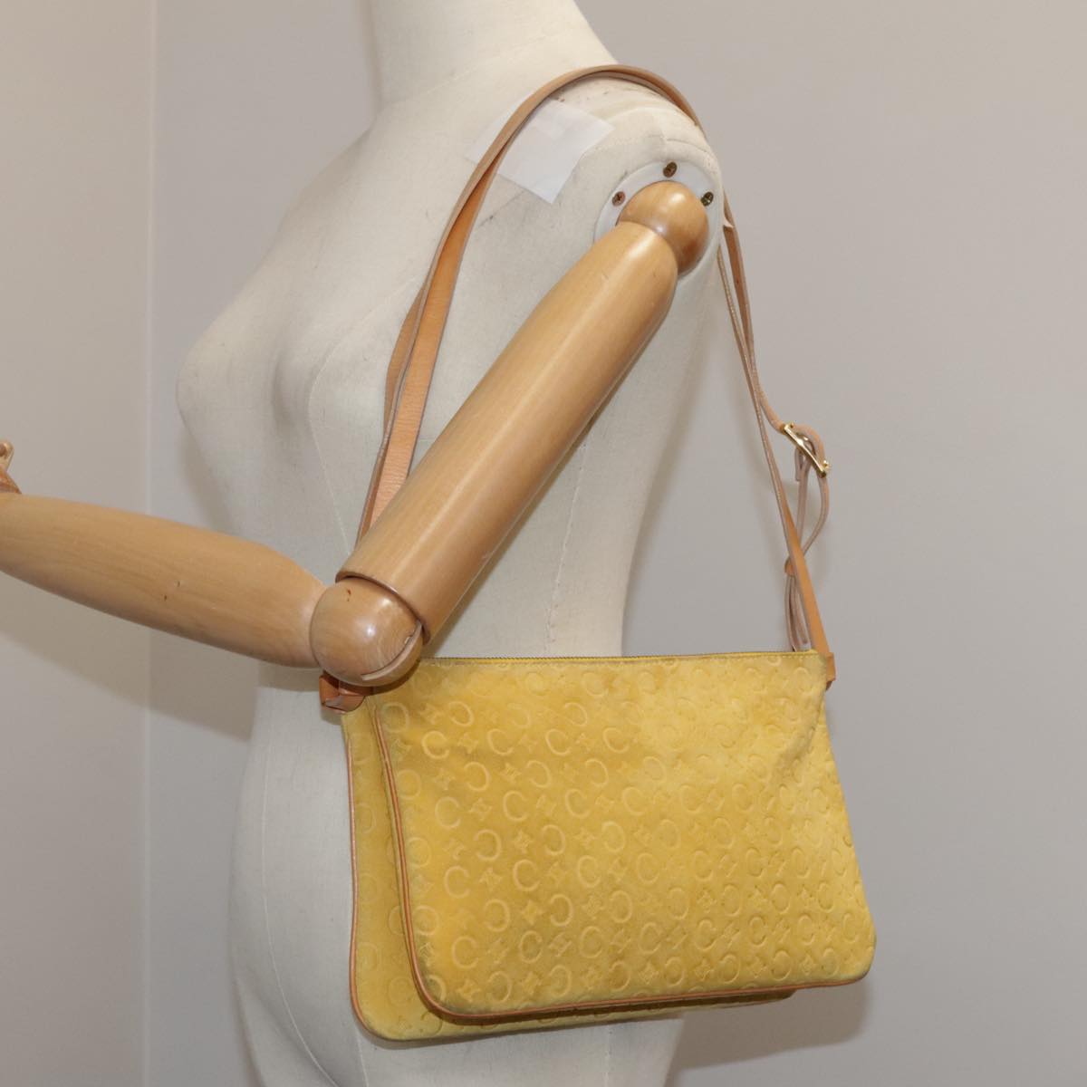 CELINE C Macadam Canvas Shoulder Bag Yellow Auth 103245