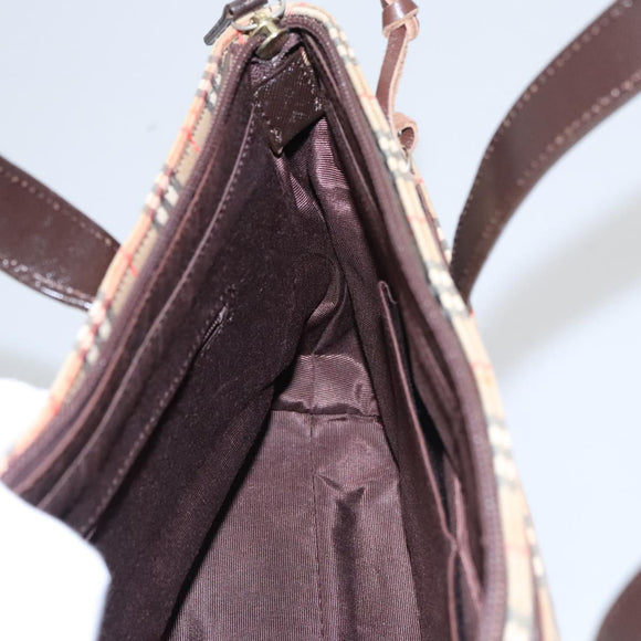 BURBERRY Nova Check Hand Bag Canvas Black Beige Auth 103259