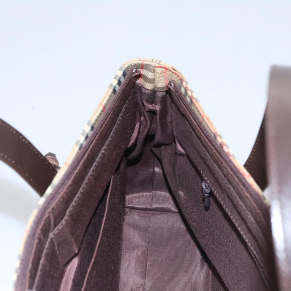 BURBERRY Nova Check Hand Bag Canvas Black Beige Auth 103259