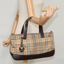 BURBERRY Nova Check Hand Bag Canvas Black Beige Auth 103259-17
