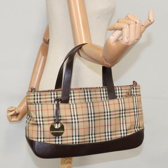 BURBERRY Nova Check Hand Bag Canvas Black Beige Auth 103259