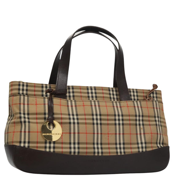 BURBERRY Nova Check Hand Bag Canvas Black Beige Auth 103259