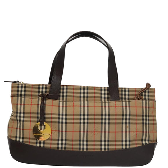 BURBERRY Nova Check Hand Bag Canvas Black Beige Auth 103259