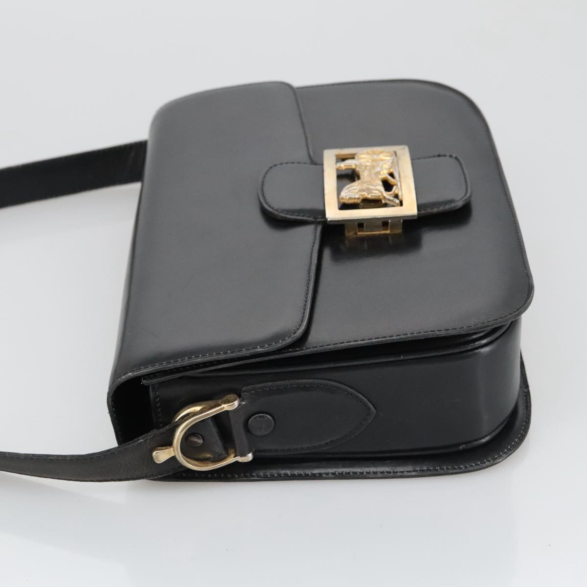 CELINE Shoulder Bag Leather Black Gold Auth 103264