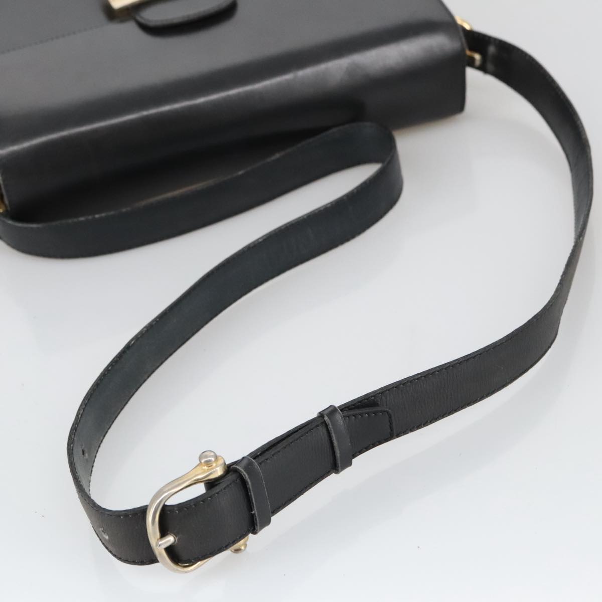 CELINE Shoulder Bag Leather Black Gold Auth 103264