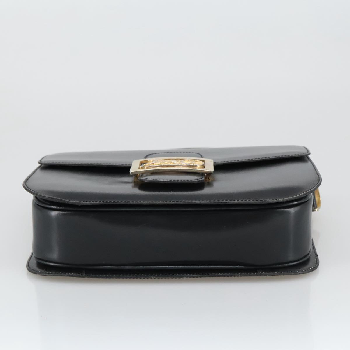 CELINE Shoulder Bag Leather Black Gold Auth 103264