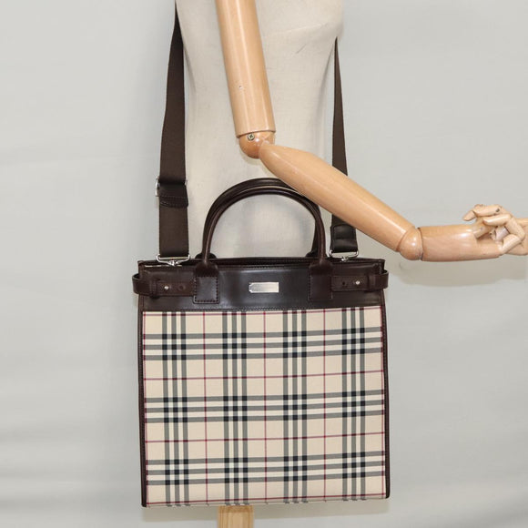 BURBERRY Nova Check Hand Bag Canvas 2way Beige Auth 103269