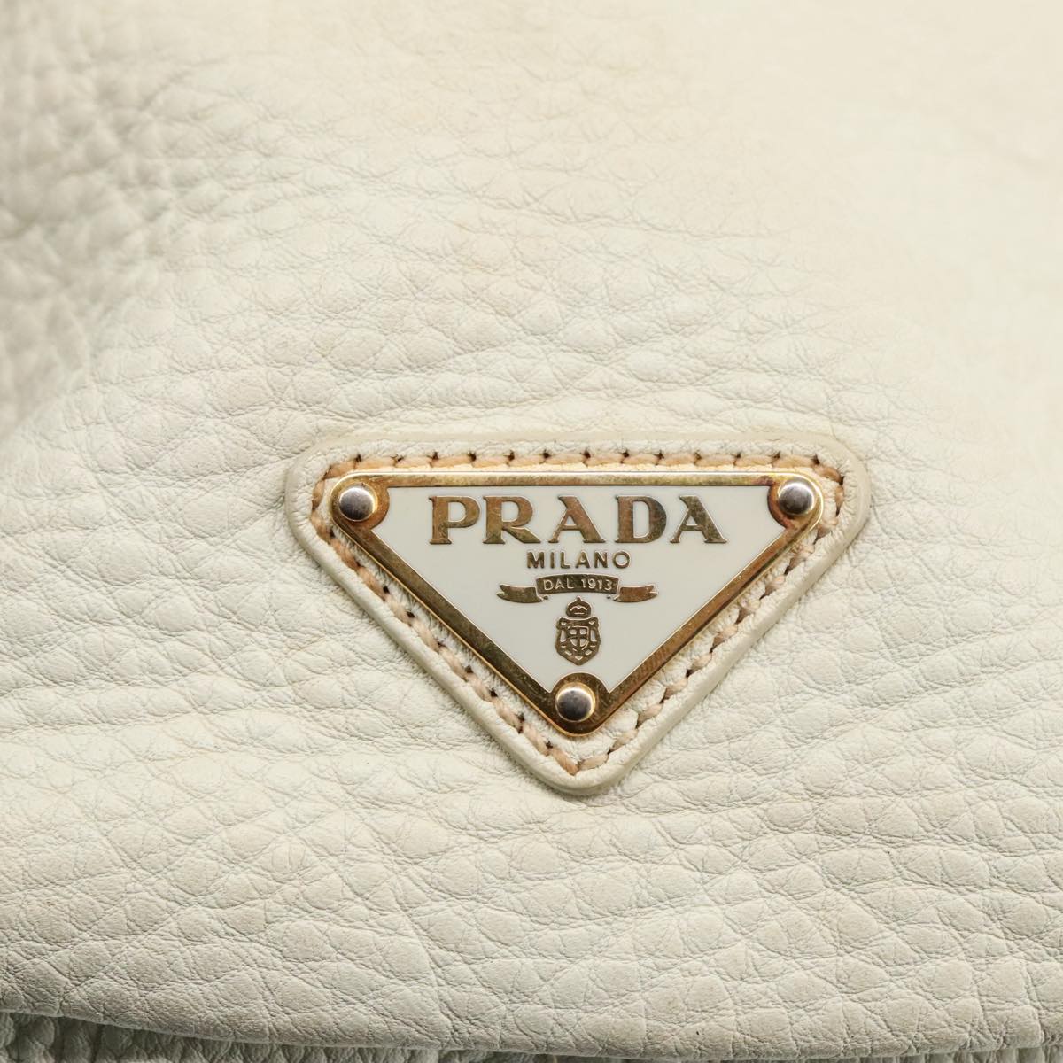 PRADA Shoulder Bag Leather White Gold Auth 103287