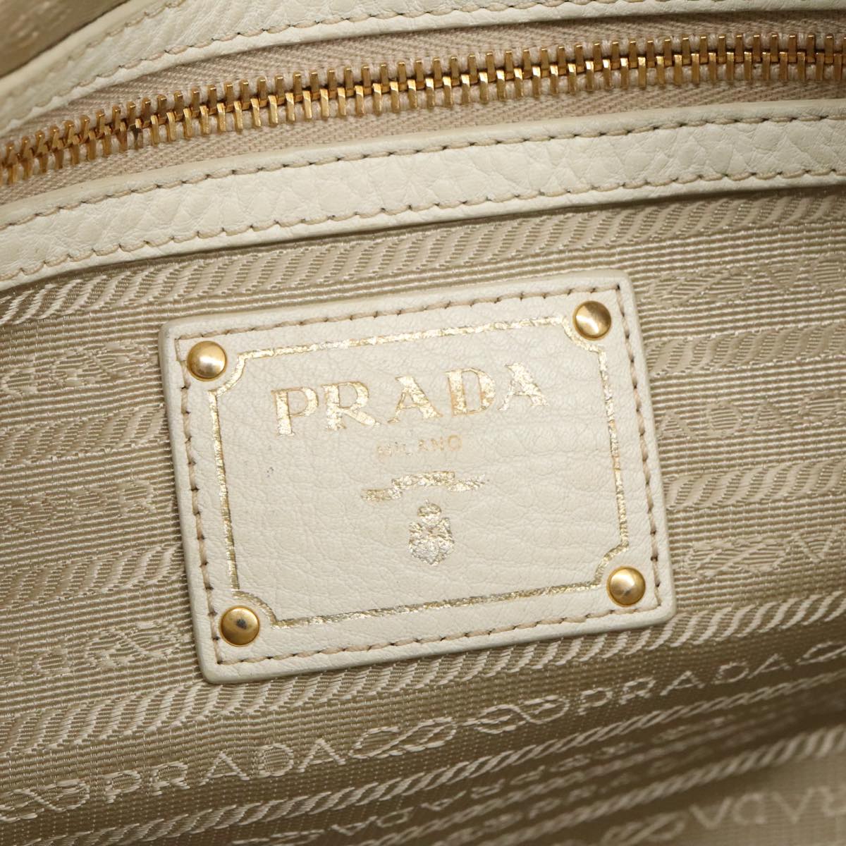 PRADA Shoulder Bag Leather White Gold Auth 103287