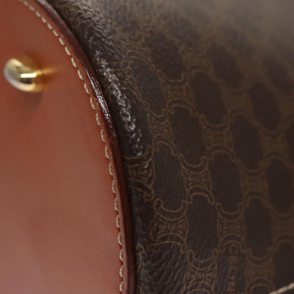 CELINE Macadam Canvas Hand Bag PVC Leather Brown Gold Auth 103291
