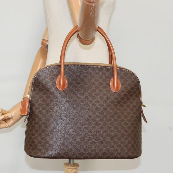 CELINE Macadam Canvas Hand Bag PVC Leather Brown Gold Auth 103291