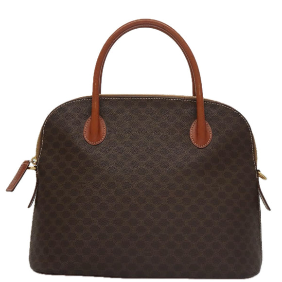 CELINE Macadam Canvas Hand Bag PVC Leather Brown Gold Auth 103291