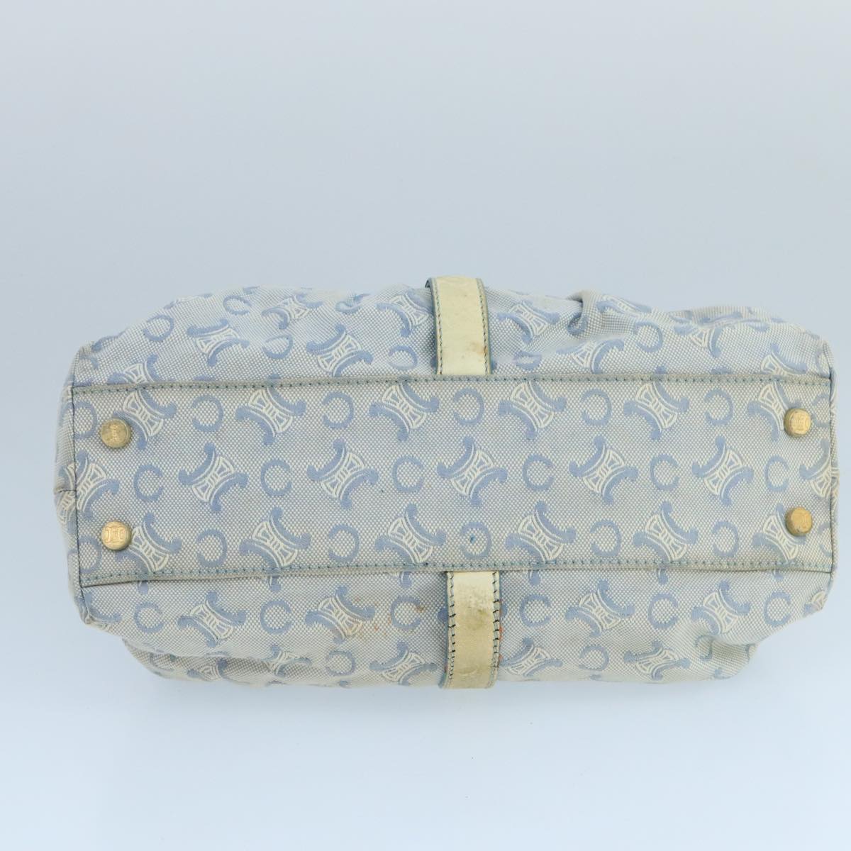 CELINE C Macadam Canvas Hand Bag Light Blue White Gold Auth 103292