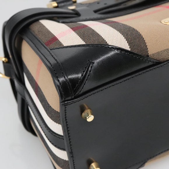 BURBERRY Nova Check Hand Bag Canvas 2way Beige Black Auth 103293AV