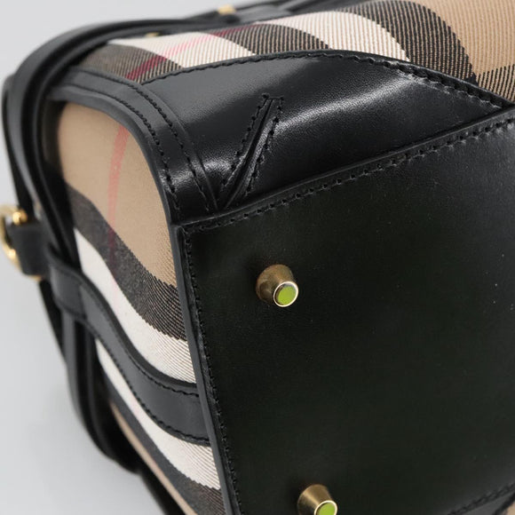 BURBERRY Nova Check Hand Bag Canvas 2way Beige Black Auth 103293AV