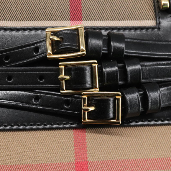 BURBERRY Nova Check Hand Bag Canvas 2way Beige Black Auth 103293AV