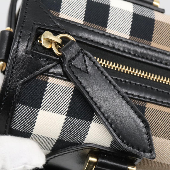 BURBERRY Nova Check Hand Bag Canvas 2way Beige Black Auth 103293AV