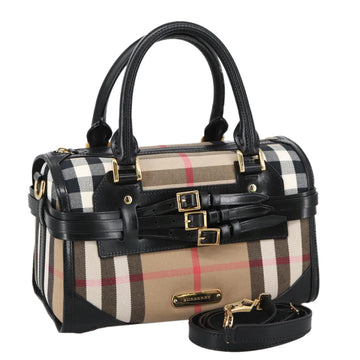 BURBERRY Nova Check Hand Bag Canvas 2way Beige Black Auth 103293AV