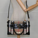 BURBERRY Nova Check Hand Bag Canvas 2way Beige Black Auth 103293AV-25