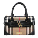 BURBERRY Nova Check Hand Bag Canvas 2way Beige Black Auth 103293AV-13