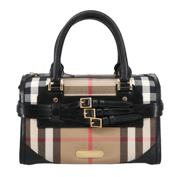 BURBERRY Nova Check Hand Bag Canvas 2way Beige Black Auth 103293AV