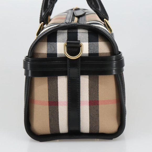 BURBERRY Nova Check Hand Bag Canvas 2way Beige Black Auth 103293AV