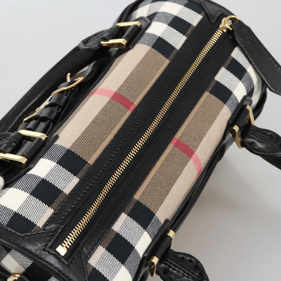BURBERRY Nova Check Hand Bag Canvas 2way Beige Black Auth 103293AV