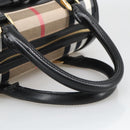 BURBERRY Nova Check Hand Bag Canvas 2way Beige Black Auth 103293AV-7