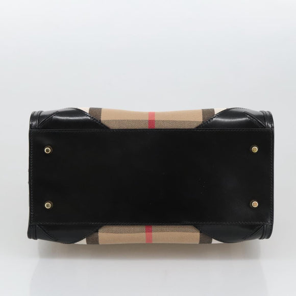 BURBERRY Nova Check Hand Bag Canvas 2way Beige Black Auth 103293AV