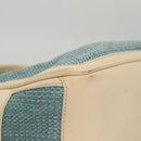 CELINE Hand Bag Straw Leather Blue Cream Gold Auth 103294-9