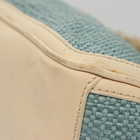 CELINE Hand Bag Straw Leather Blue Cream Gold Auth 103294