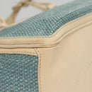 CELINE Hand Bag Straw Leather Blue Cream Gold Auth 103294-15