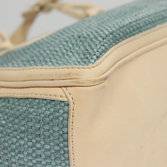 CELINE Hand Bag Straw Leather Blue Cream Gold Auth 103294