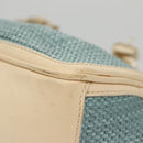 CELINE Hand Bag Straw Leather Blue Cream Gold Auth 103294-16