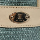 CELINE Hand Bag Straw Leather Blue Cream Gold Auth 103294-17