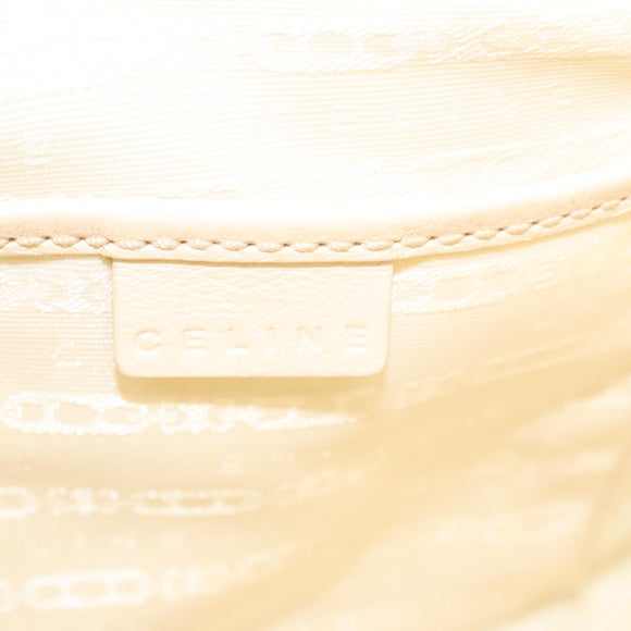 CELINE Hand Bag Straw Leather Blue Cream Gold Auth 103294