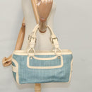 CELINE Hand Bag Straw Leather Blue Cream Gold Auth 103294-26