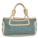 CELINE Hand Bag Straw Leather Blue Cream Gold Auth 103294-2